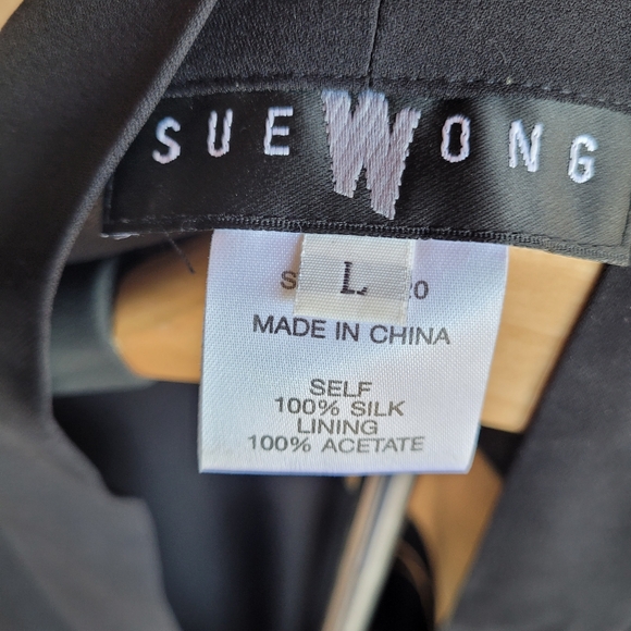 SUE WONG 100% Silk Black Floral Kimono Duster, Size Large - Picture 6 of 7